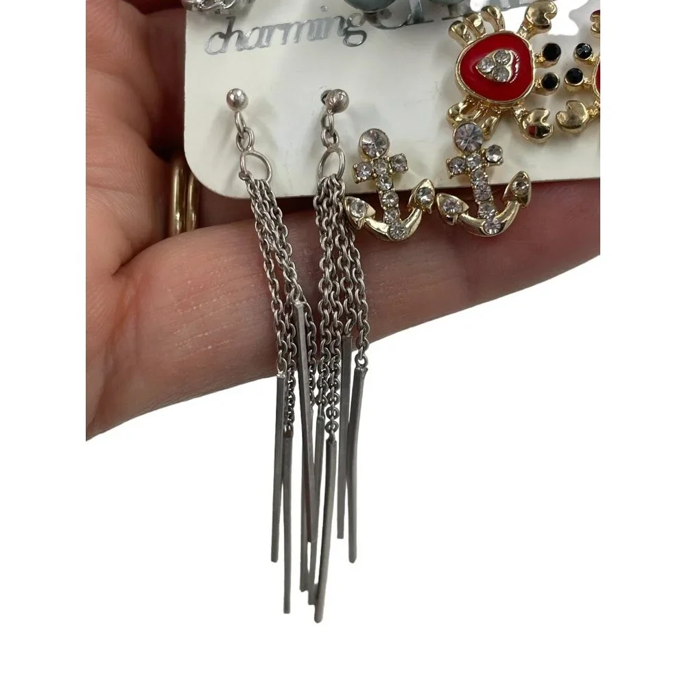 Set Of 9 Charming Charlie Mixed Metal Stud & Dangle Earrings With Crab Anchor & - Picture 5 of 7